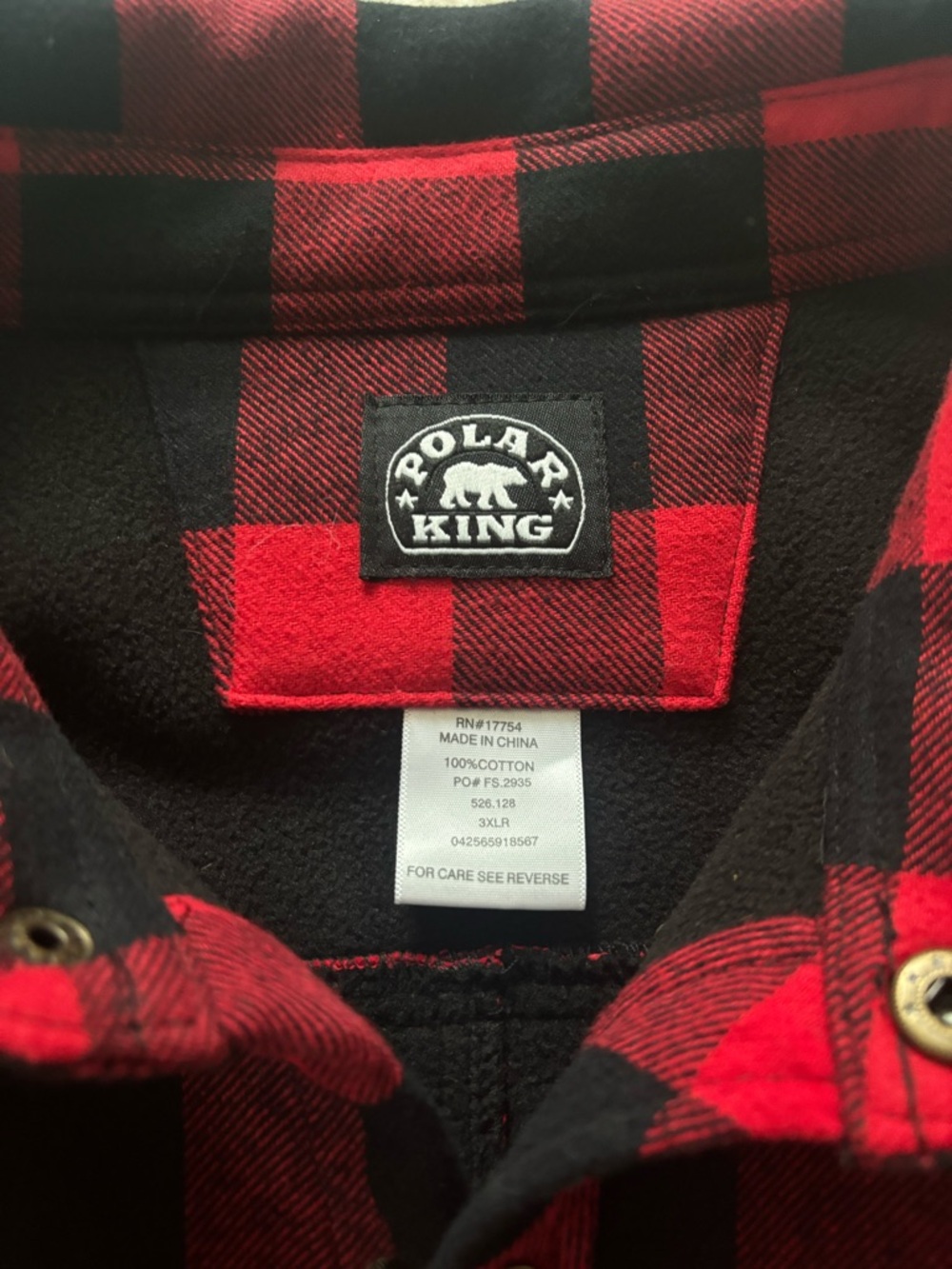 Polar King Red & Black Plaid Flannel Fleece Lined Shirt Jacket - Picture 3 of 4